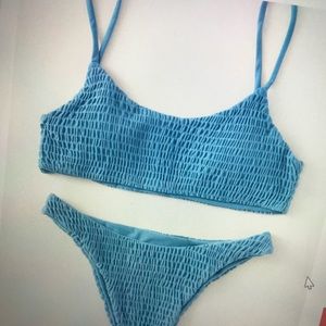 Blue Ruched Bikini Set